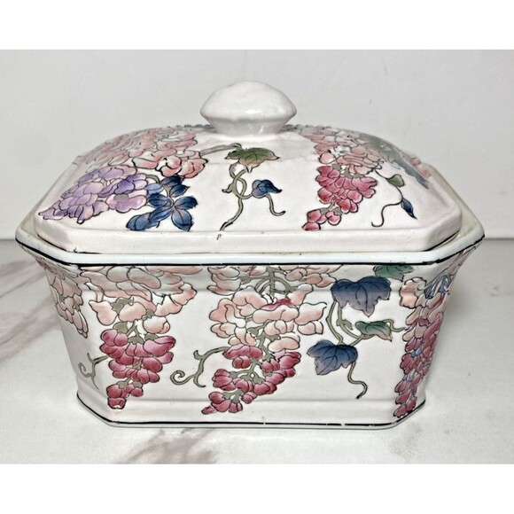 Andrea By Sadek Hand Painted Flowers Porcelain Box With Lid Made In China - Picture 3 of 11